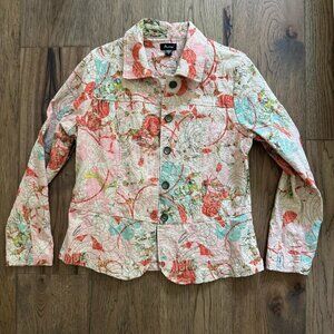 Analogy Vintage Embroidered Paisley Pink White Floral Patchwork Button Jacket M